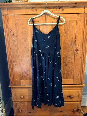 Old Navy Floral Tiered Slip Midi Dress with Blue and Yellow Accents